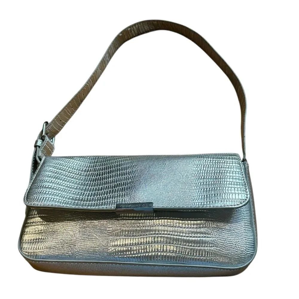 Kendall + Kylie Silver Textured Snake Faux Leather Embossed Shoulder Bag